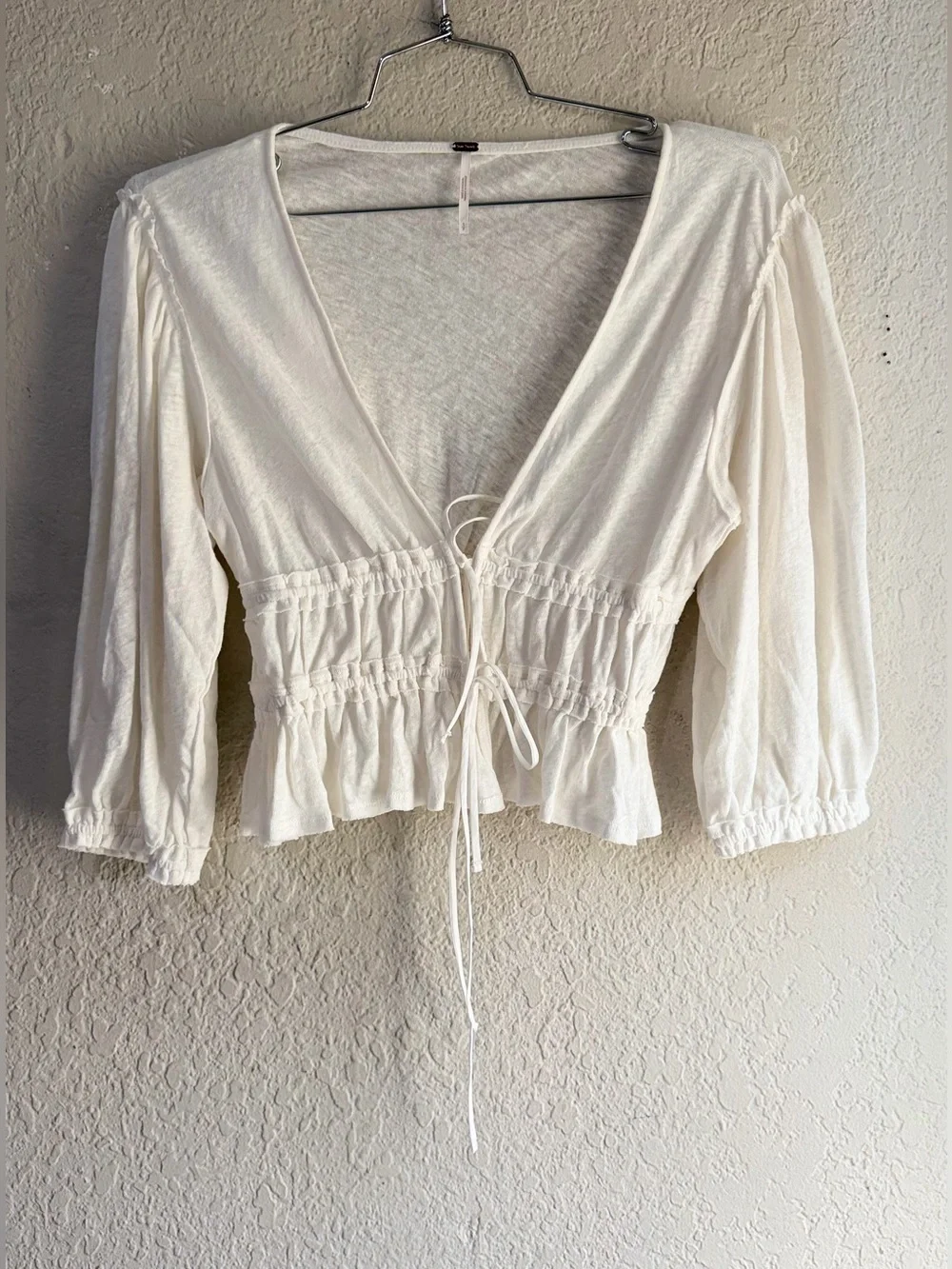 Free People tie-front jersey blouse in ivory size small